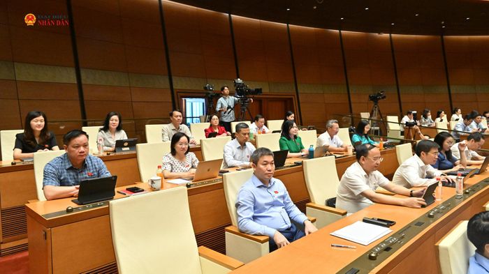 Đoàn ĐBQH tỉnh Nghệ An dự phiên họp tại Hội trường, sáng 9/8. Ảnh: Quang Khánh