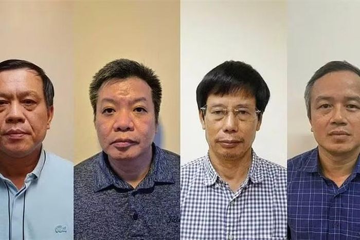 Các bị cáo (từ trái qua phải): Nguyễn Bá Hoan, Tống Hải Nam, Nguyễn Gia Liêm, Phạm Viết Hương.