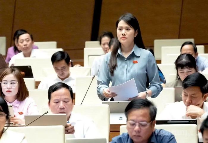  Đại biểu Quốc hội Vương Thị Hương (Đoàn Tuyên Quang) phát biểu tại phiên họp. 