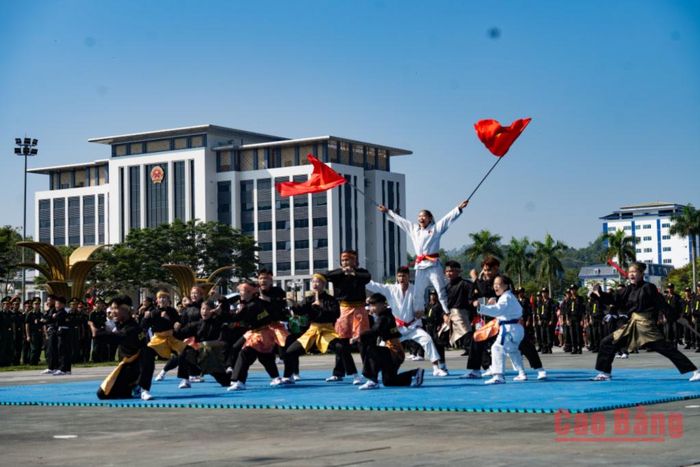 Màn biểu diễn võ thuật của các VĐV Trung tâm Đào tạo, Thi đấu Thể thao và Nghệ thuật tỉnh.