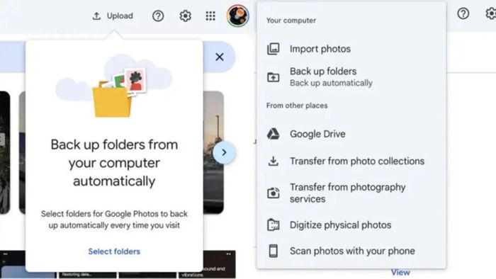 Google Photos hướng người dùng chọn lại các thư mục trên máy tính để tiếp tục sao lưu ảnh và video.