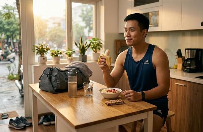 Nước chanh mật ong và một bữa ăn nhẹ đều là những lựa chọn ưa thích của nhiều người trước khi tập thể dục buổi sáng. Ảnh: AI.