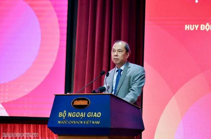  Đại sứ Việt Nam tại Mỹ phát biểu tại Hội nghị Ngoại vụ toàn quốc lần thứ 22. Ảnh: Thế giới&Việt Nam. 