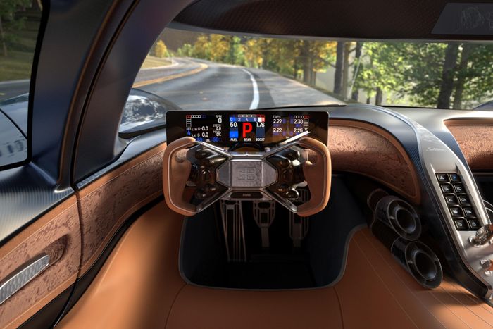  Nội thất của Bugatti Destrier được thiết kế theo cảm hứng từ xưởng may đo cao cấp (tailor's atelier), khác biệt rõ rệt với khoang lái thuần xe đua của Bolide. 