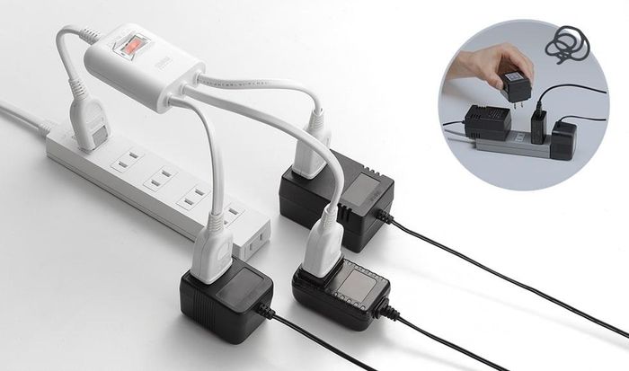 Sản phẩm này giúp giải quyết vấn đề phích cắm quá khổ, che mất ổ cắm khác. Ảnh: Sanwa.