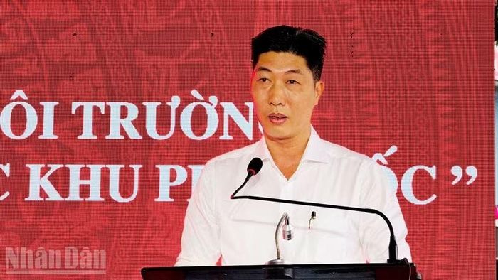 Phó Chủ tịch Ủy ban nhân dân đặc khu Phú Quốc Nguyễn Lê Quốc Toàn, phát biểu tại buổi lễ.
