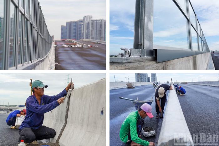 Một trong những hạng mục nổi bật trên tuyến là hệ thống tường chống ồn được lắp đặt dọc khoảng 7km đường trên cao, đi qua các khu đô thị và khu dân cư. Hạng mục được triển khai từ cuối năm 2025 và hoàn thành vào tháng 7/2026.