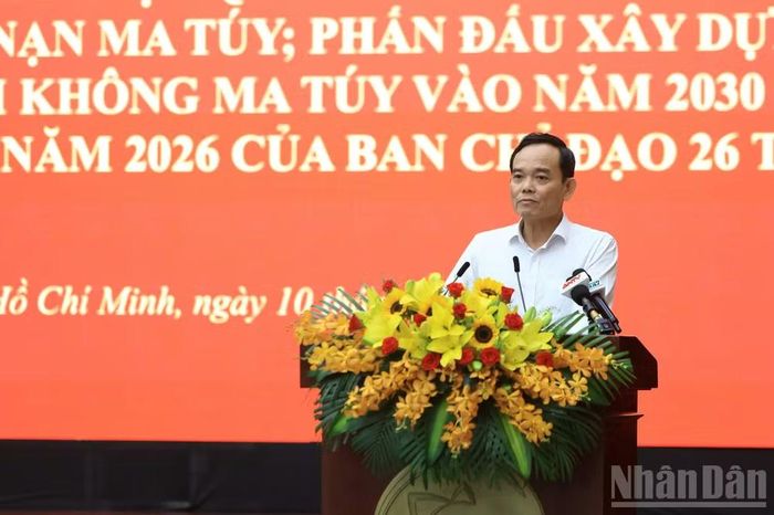 Đồng chí Trần Lưu Quang, Ủy viên Bộ Chính trị, Bí thư Thành ủy Thành phố Hồ Chí Minh kết luận hội nghị. (Ảnh: TRỌNG ANH)