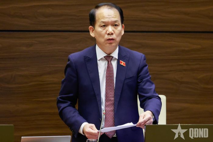 Bộ trưởng Bộ Tư pháp Hoàng Thanh Tùng giải trình. Ảnh: TRỌNG HẢI