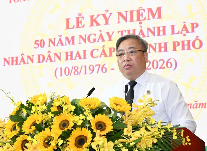  Chánh án TAND TPHCM Phạm Quốc Hưng phát biểu tại buổi lễ. Ảnh: VIỆT DŨNG 