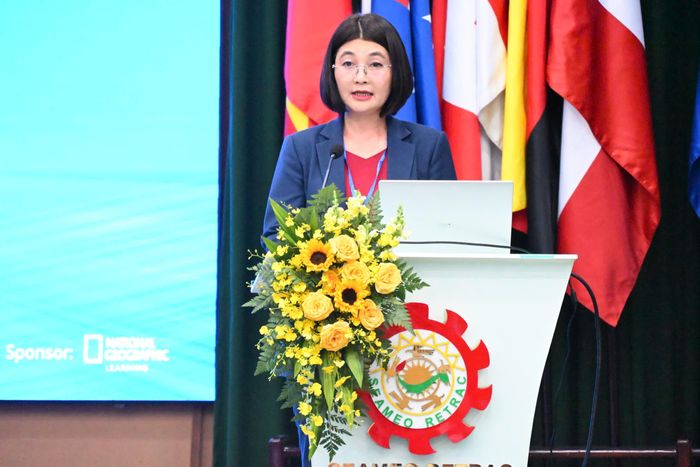 Bà Lê Thị Thùy Dương, Giám đốc SEAMEO RETRAC, nhấn mạnh công nghệ số và môi trường học tập mới đang làm thay đổi cách dạy và học ngoại ngữ trong nhà trường 