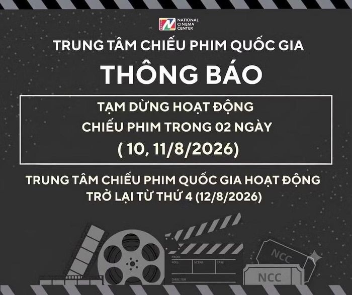 Trung tâm Chiếu phim Quốc gia thông báo sẽ hoàn tiền khán giả có nhu cầu trả lại vé đã mua ngày 10-11/8.