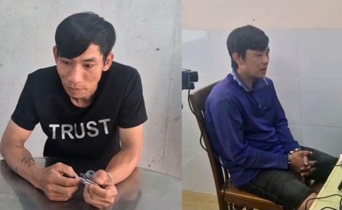 Nghĩa và Đằng tại cơ quan công an. Ảnh Công an TP Cần Thơ