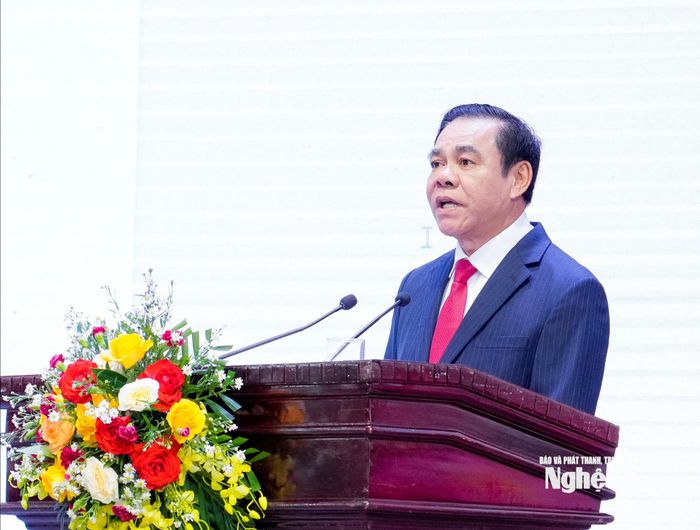 Phó Bí thư Tỉnh uỷ, Chủ tịch UBND tỉnh Võ Trọng Hải phát biểu tại lễ kỷ niệm. Ảnh: Phạm Bằng