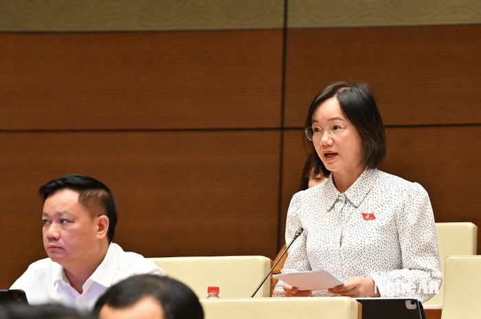 Đại biểu Thái Thị An Chung (Đoàn ĐBQH tỉnh Nghệ An) phát biểu thảo luận tại hội trường. Ảnh: Viết Chung