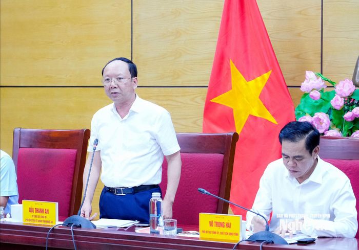 Phó Chủ tịch Thường trực UBND tỉnh Bùi Thanh An phát biểu tại cuộc họp. Ảnh: Phạm Bằng