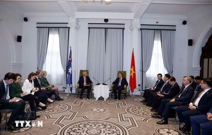 Tổng Bí thư, Chủ tịch nước Tô Lâm tiếp ông Nicholas Moore, Đặc phái viên của Chính phủ Australia về Đông Nam Á. (Ảnh: Thống Nhất/TTXVN)