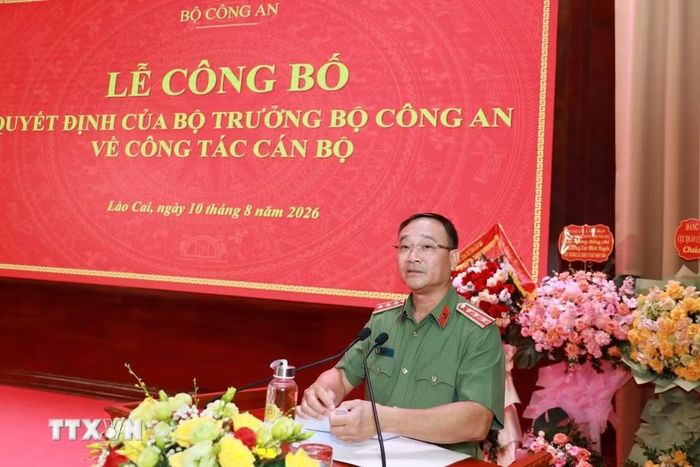 Thượng tướng Phạm Thế Tùng, Thứ trưởng Bộ Công an, phát biểu tại buổi lễ. (Ảnh: TTXVN phát)