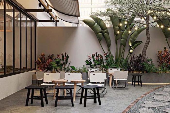 Không gian ngoài hiên và bên trong quán. Ảnh: Hansoo Cafe.