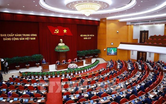 Một phiên họp của Hội nghị lần thứ ba Ban Chấp hành Trung ương Đảng khoá XIV. Ảnh: Dương Giang - TTXVN