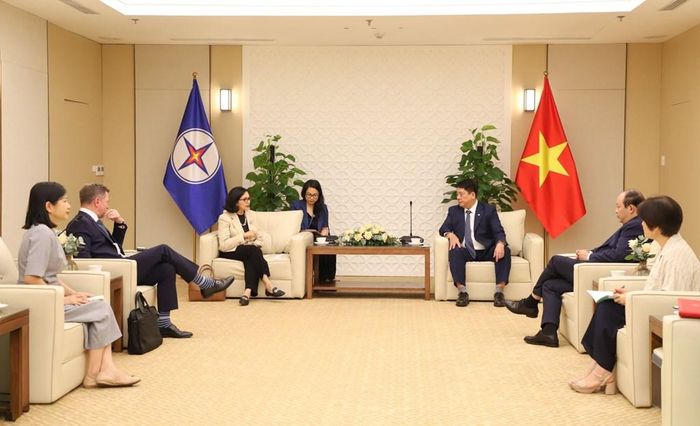 Tổng giám đốc EVN Nguyễn Anh Tuấn và bà Priyadarshini Kini tại buổi làm việc. Ảnh: Trà My/Bnews.vn/Vnanet.vn