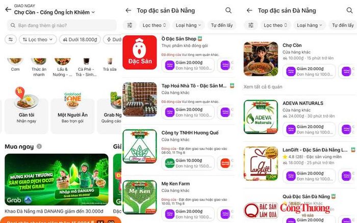 Hình ảnh các sản phẩm đặc sản Đà Nẵng, sản phẩm OCOP tại sàn giao dịch 'OCOP - Đặc sản Đà Nẵng' trên ứng dụng Grab.