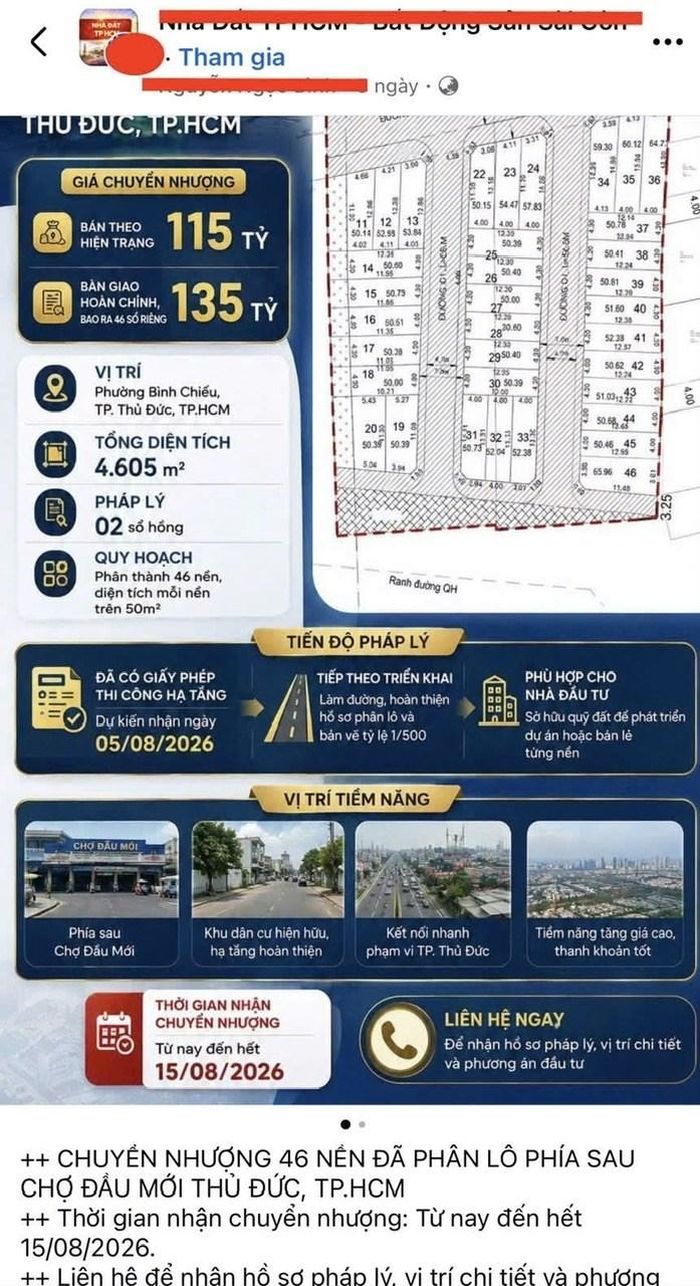 UBND phường Tam Bình nhận định các nội dung trên mạng xã hội liên quan đến việc khu đất đã được chấp thuận đầu tư hạ tầng, phân lô hoặc đủ điều kiện chuyển nhượng theo nội dung đăng tải là không chính xác. (Ảnh chụp màn hình)