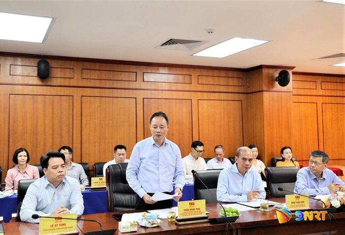 Chủ tịch Viện Hàn lâm Khoa học và Công nghệ Việt Nam Trần Hồng Thái phát biểu tại buổi làm việc. Ảnh: QUANG PHI