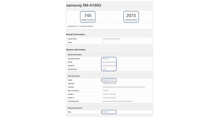 Galaxy A18 được thử nghiệm hiệu năng trên Geekbench