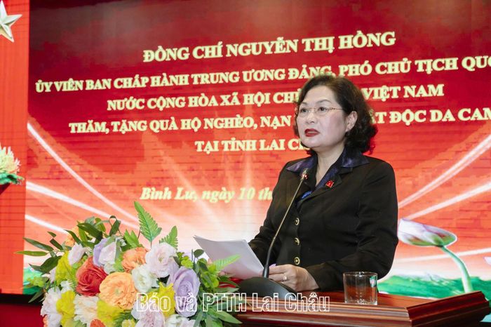 Đồng chí Nguyễn Thị Hồng - Phó Chủ tịch Quốc hội phát biểu tại buổi tặng quà.