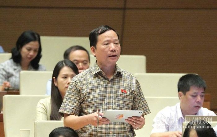 Đại biểu Nguyễn Đặng Ân, Phó Trưởng Đoàn chuyên trách Đoàn ĐBQH tỉnh phát biểu thảo luận tại hội trường