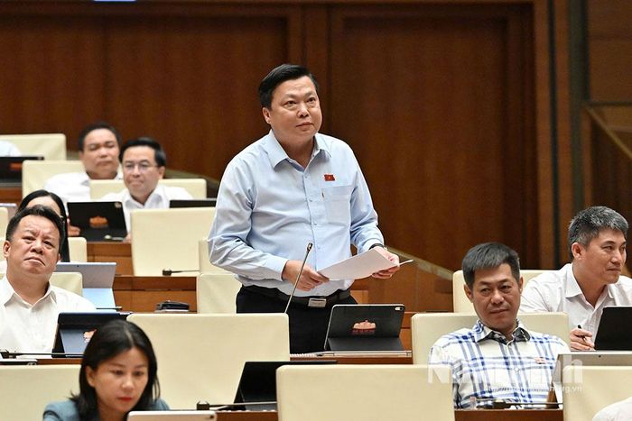 Đại biểu Phạm Hùng Thắng, Tỉnh ủy viên, Phó Trưởng Đoàn ĐBQH chuyên trách tỉnh Ninh Bình thảo luận tại Hội trường.