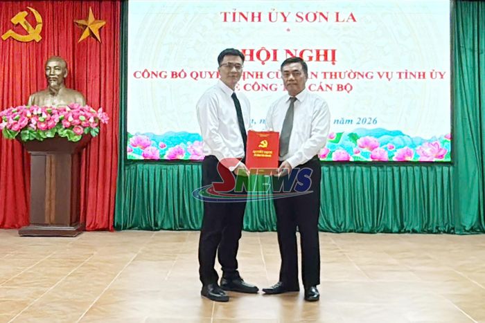 Lãnh đạo Ban Tổ chức Tỉnh ủy trao quyết định cho đồng chí Đỗ Ngọc Quang.
