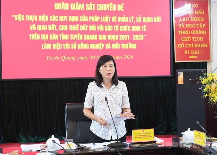 Đồng chí Phạm Thị Minh Xuân, Ủy viên Ban Thường vụ Tỉnh ủy, Phó Chủ tịch HĐND phát biểu kết luận buổi làm việc.