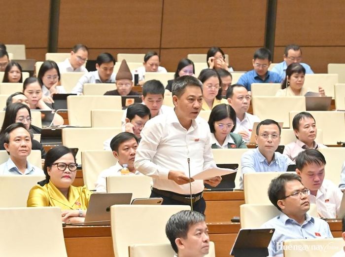 Đại biểu Nguyễn Tiến Nam tham gia thảo luận ở hội trường. Ảnh: Đoàn ĐBQH thành phố cung cấp 