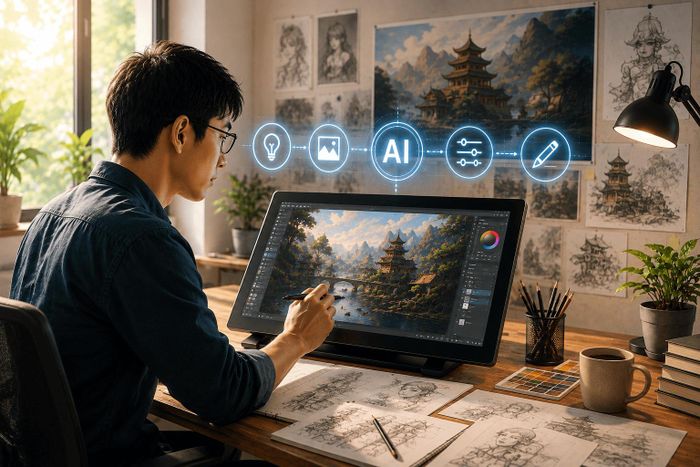 AI mở rộng năng lực sáng tạo, con người quyết định giá trị, bản sắc tác phẩm. Ảnh minh họa: ChatGPT