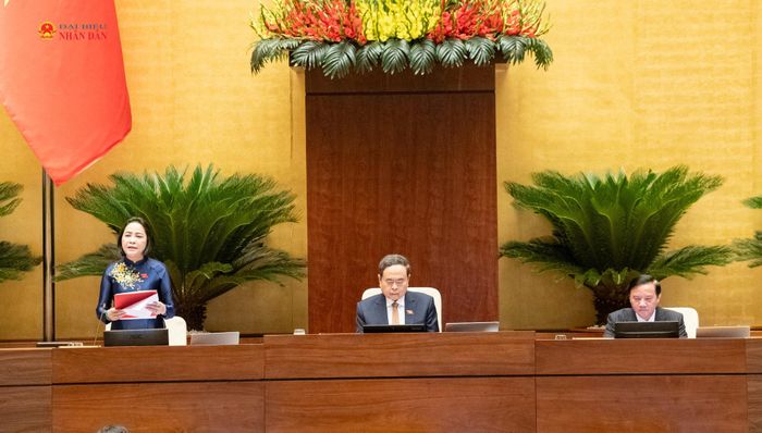Chủ tịch Quốc hội Trần Thanh Mẫn chủ trì phiên họp, Phó Chủ tịch Quốc hội Nguyễn Thị Thanh điều hành nội dung phiên họp. Ảnh: Lâm Hiển