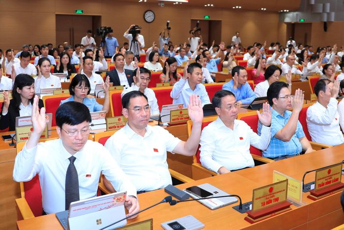 Các đại biểu biểu quyết thông qua nội dung, chương trình kỳ họp. Ảnh: Thành Thái