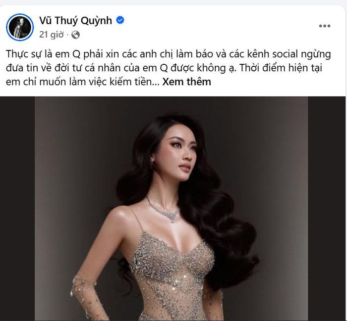 Bài đăng của Vũ Thúy Quỳnh. Ảnh chụp màn hình.