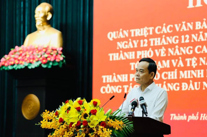 Bí thư Thành uỷ TPHCM Trần Lưu Quang phát biểu chỉ đạo tại hội nghị