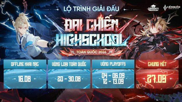 Đại chiến HighSchool Toàn quốc 2026 diễn ra từ 16/8 đến 27/9/2026. Ảnh: Garena.