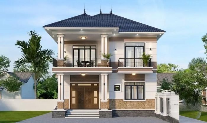 Mẫu nhà mái Nhật 2 tầng. (Ảnh minh họa: AI)
