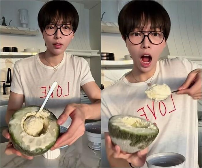 Tiếp đến là kem dưa lưới. Kết cấu của em rất mịn. Dù dưa lưới không phải là vị yêu thích nhất của mình nhưng Đức Phúc cũng không khỏi bất ngờ: "Ôi kem dưa lưới cũng ngon quá mọi người ạ!"