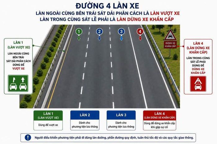 Phương án thí điểm làn vượt xe trên cao tốc. (Ảnh Cục CSGT)