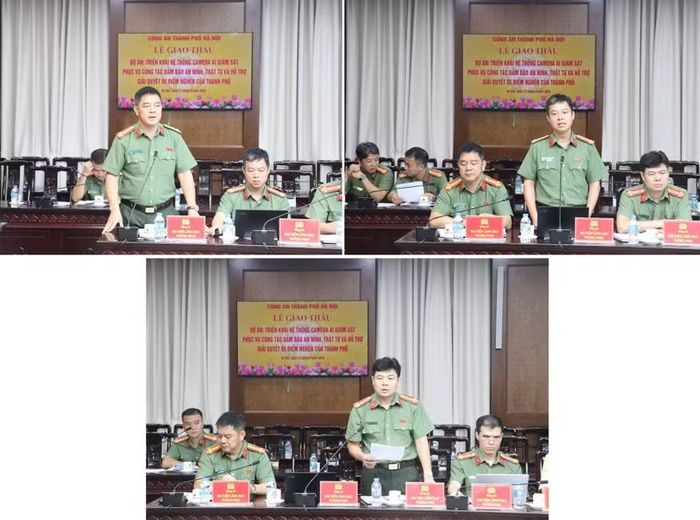 Đại diện các phòng chức năng CATP phát biểu tại buổi lễ