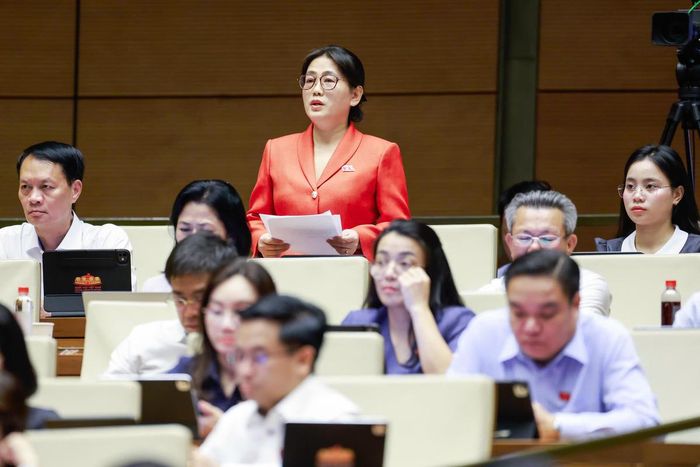 Đại biểu Quốc hội Phan Thị Nguyệt Thu, Đoàn Nghệ An phát biểu. Ảnh: Quang Vinh 