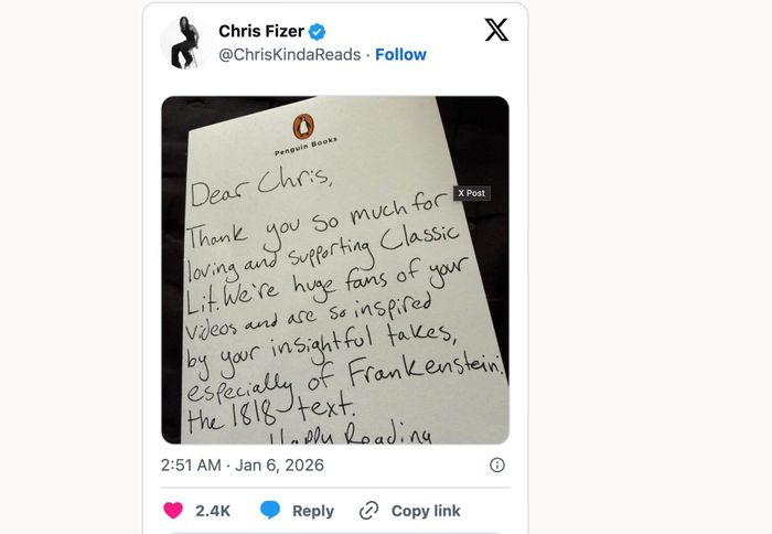  Thông điệp Penguin Books gửi Chris. Ảnh: Deseret. 