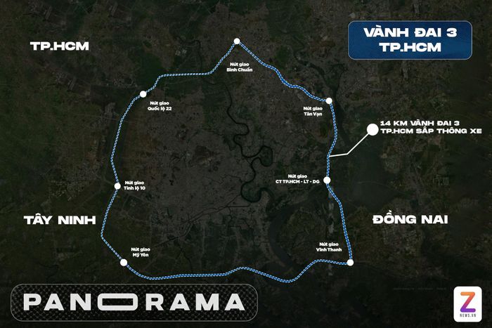  Hướng tuyến 14 km đường Vành Đai 3 TP.HCM đoạn qua TP Thủ Đức (cũ). Đồ họa: Quỳnh Danh. 