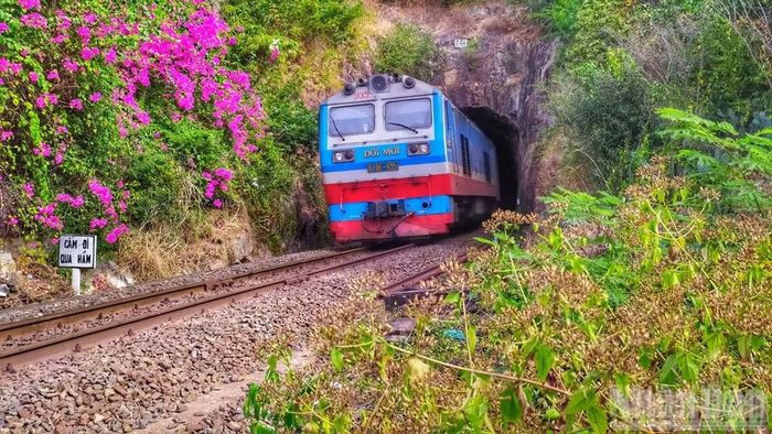 Tàu bắc-nam qua hầm tại khu vực miền trung.