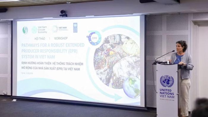 Bà Francesca Nardini, Phó Trưởng đại diện thường trú Chương trình UNDP tại Việt Nam phát biểu khai mạc. (Ảnh: LÊ VÂN)